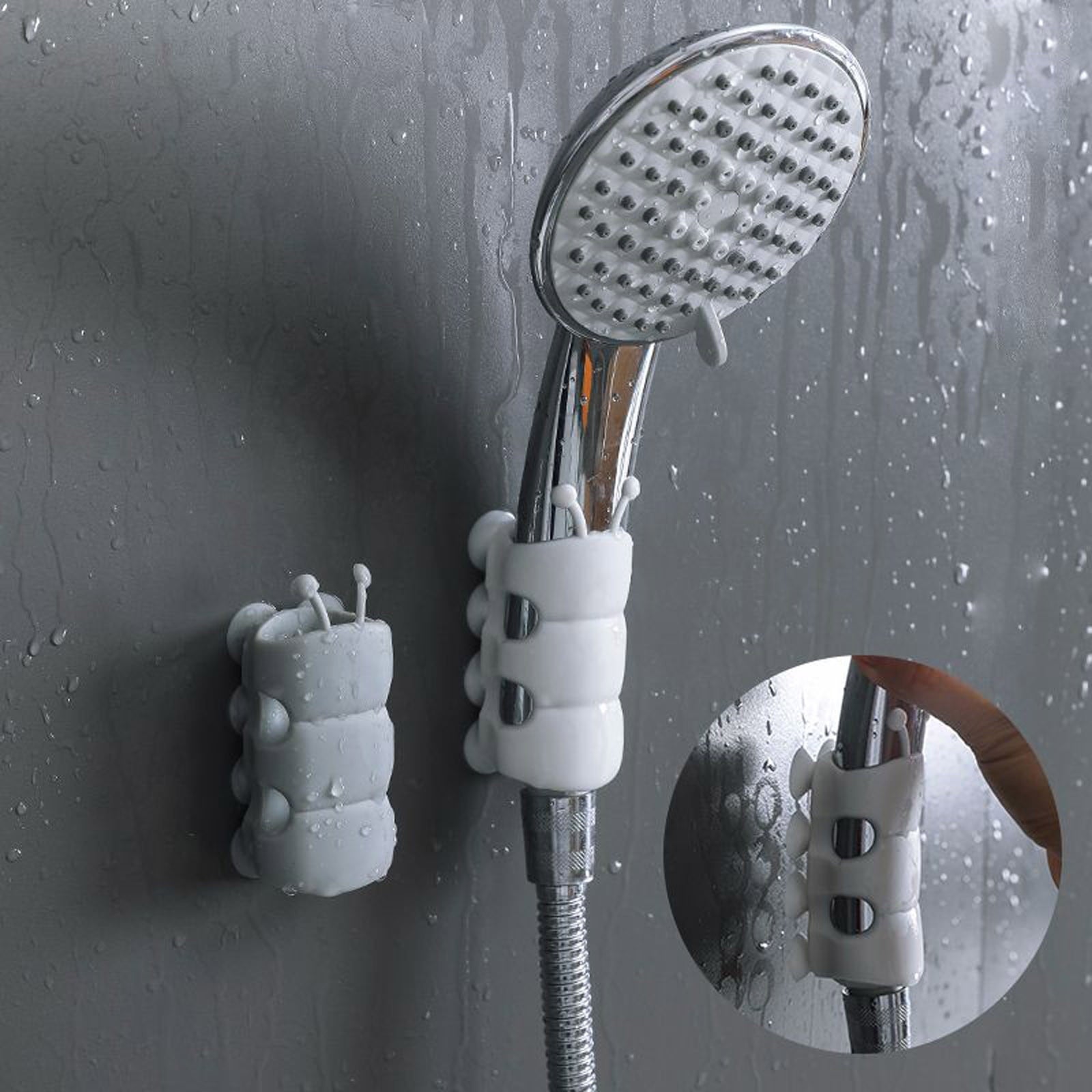 Silicone Shower Head Holder, 2024 New Universal Relocatable Shower Head Suction Cup Holder, Adjustable Shower Holder for Bathroom Non Drilling 2PCS Gray