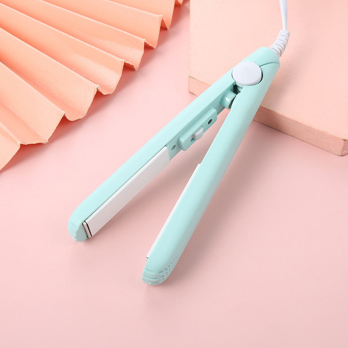 Mini Hair Curler, Mini Hair Curler, 2 in 1 Mini Ceramic Curler and Hair Straightener, Ceramic Mini Hair Curler for Short Hair Blue