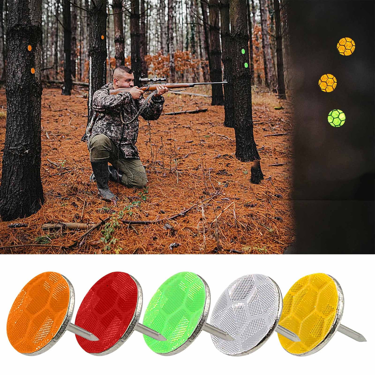 100 Pcs Reflective Tacks Trail Marking Tacks Reflective Trail Tacks Glow Tacks Reflective Trail Markers Mark Trail Reflective Thumb Tacks for Hunting Hiking Camping Tree Stand Green