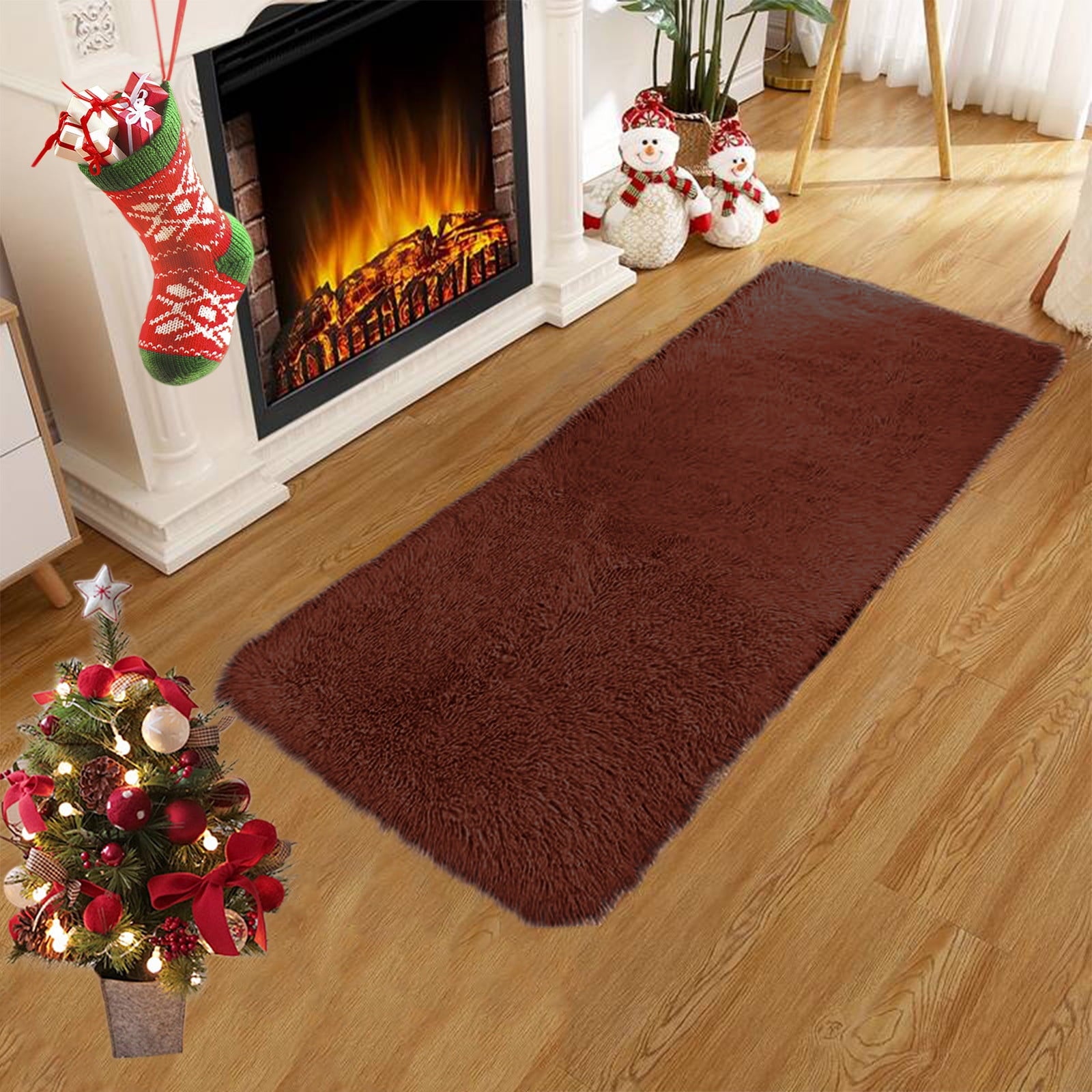 Soft Area Rug Fluffy Rugs for Living Room Bedroom Decor, Runner Rug for Hallway, Shag Furry Bedside Rug Indoor Accent Floor Carpet, 40*80cm Non-Slip Plush Rug for Kids Room Dorm Brown