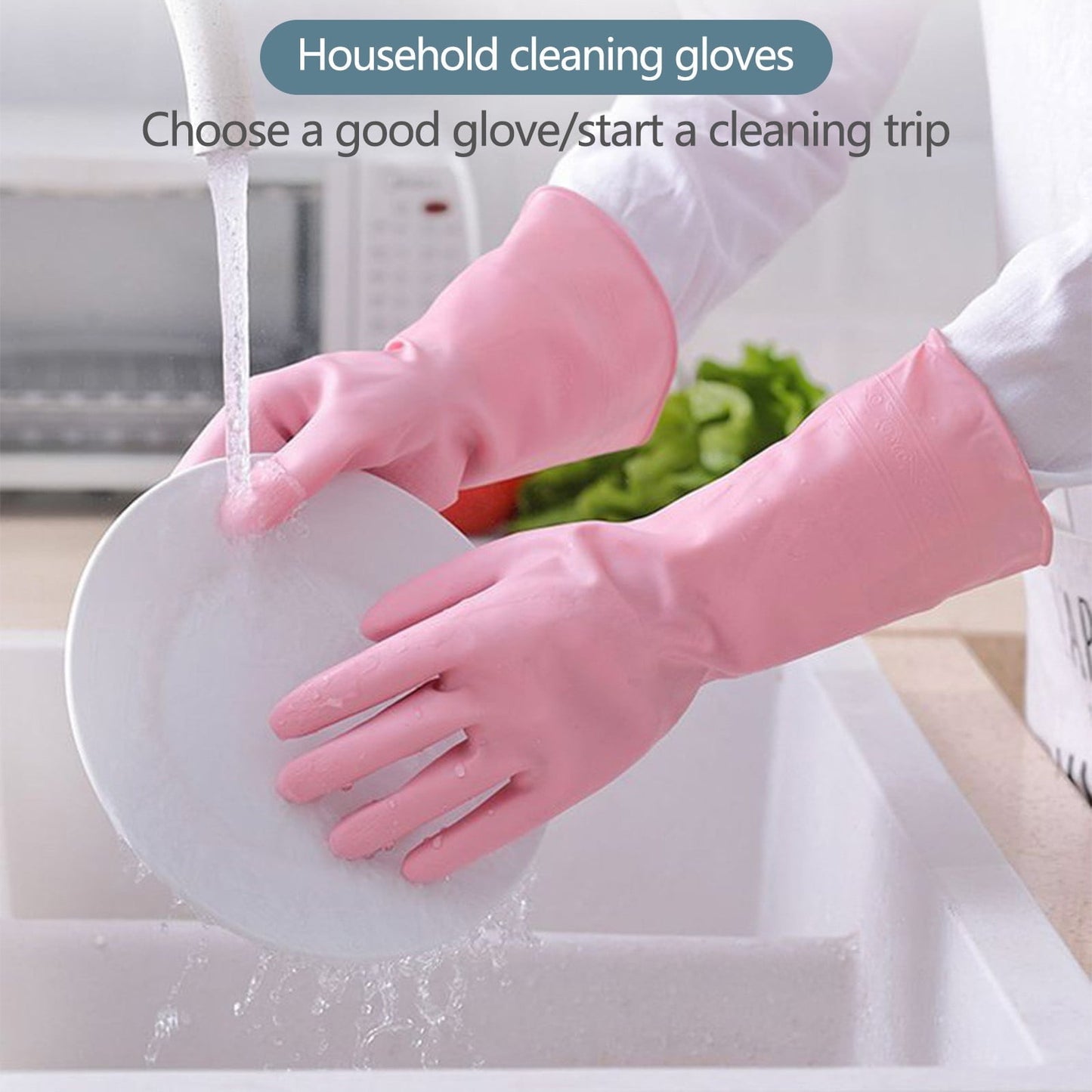 1 Pairs Rubber Gloves for Dishwashing Cleaning, Cotton Lined Household Gloves, Waterproof Gloves for Kitchen Bathroom, Reusable Gloves, Food Grade Non-Slip Household Kitchen Gloves Pink,M