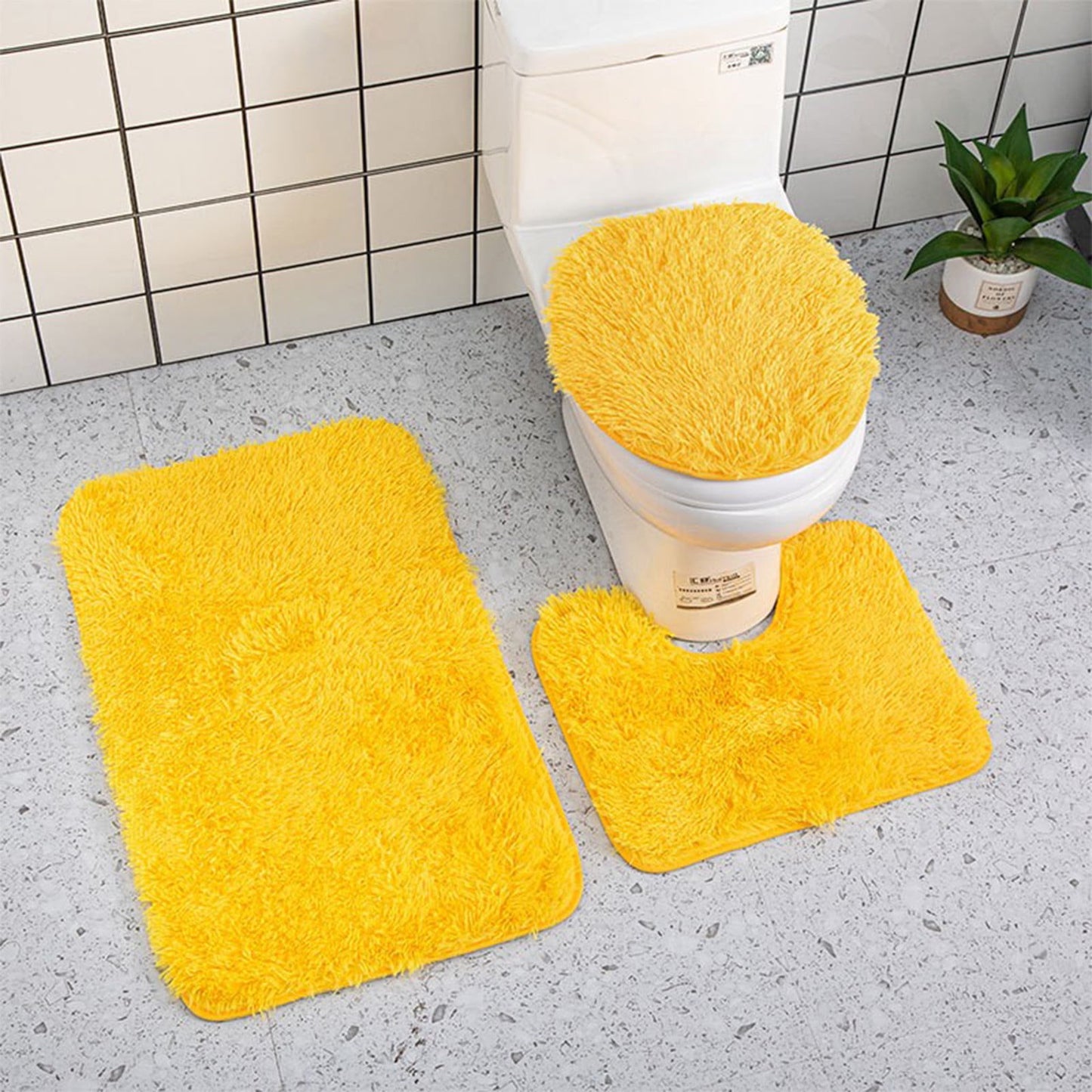 Ultra Soft Bathroom Rug Set 3 Piece-Includes Water Absorbent Non-Slip Bath Rug Contour Mat Toilet Lid Cover,New Vuyungers Microfiber Bath Rugs for Tub Shower Bathroom Floor,Machine Washable Yellow