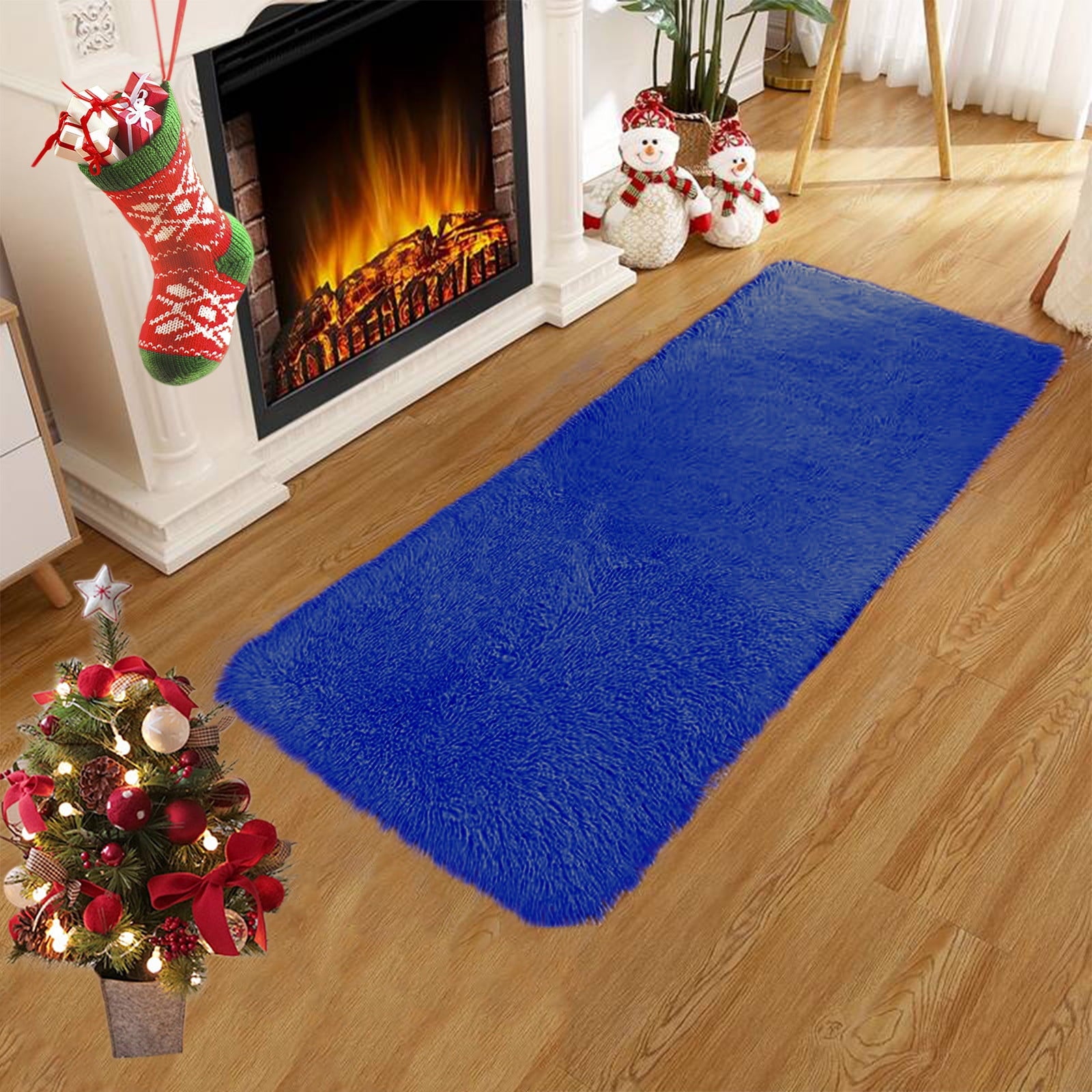 Washable Runner Rug for Bedroom Living Room Rug - 40 x 15.7 Inch Bath Mats Red Soft Fluffy Hallway Runner Rug, Non-Slip Indoor Carpet for Kitchen Laundary Room Decor Entryway Bathroom Blue