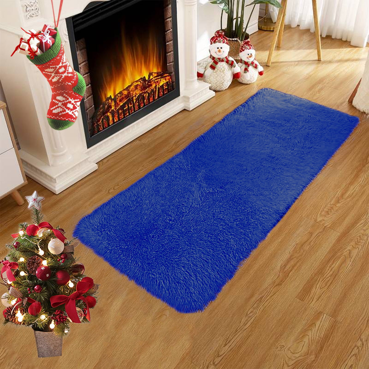 Washable Runner Rug for Bedroom Living Room Rug - 40 x 15.7 Inch Bath Mats Red Soft Fluffy Hallway Runner Rug, Non-Slip Indoor Carpet for Kitchen Laundary Room Decor Entryway Bathroom Blue