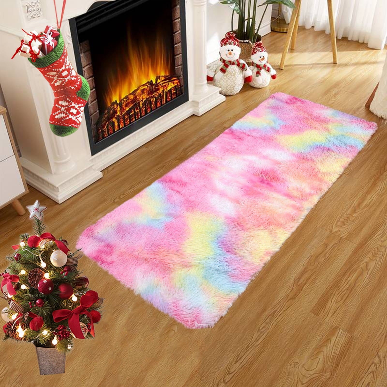 Washable Runner Rug for Bedroom Living Room Rug - 40 x 15.7 Inch Bath Mats Red Soft Fluffy Hallway Runner Rug, Non-Slip Indoor Carpet for Kitchen Laundary Room Decor Entryway Bathroom Multicolor
