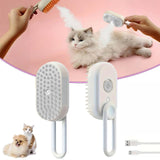 Pet Spray Massage Comb with Steam - 3-in-1 Steam Grooming Brush for Cats & Dogs, Pet Hair Removal, Massage & Cleaning Spray Comb, Ergonomic & Portable, Compact & Easy to Clean,for Bathing & Grooming White