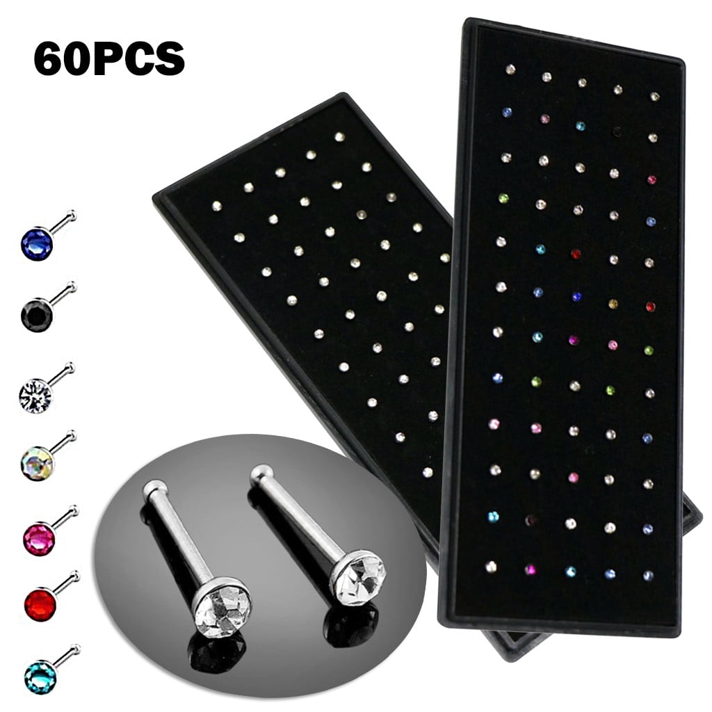 Nose Rings Studs for Women Men,Straight Surgical Stainless Steel Small Nose Studs Pin,Hypoallergenic Tiny Nose Piercing Jewelry,Crystal Gem Piercing Jewelry-Multi-Color Nose Stud Creative Multicolor