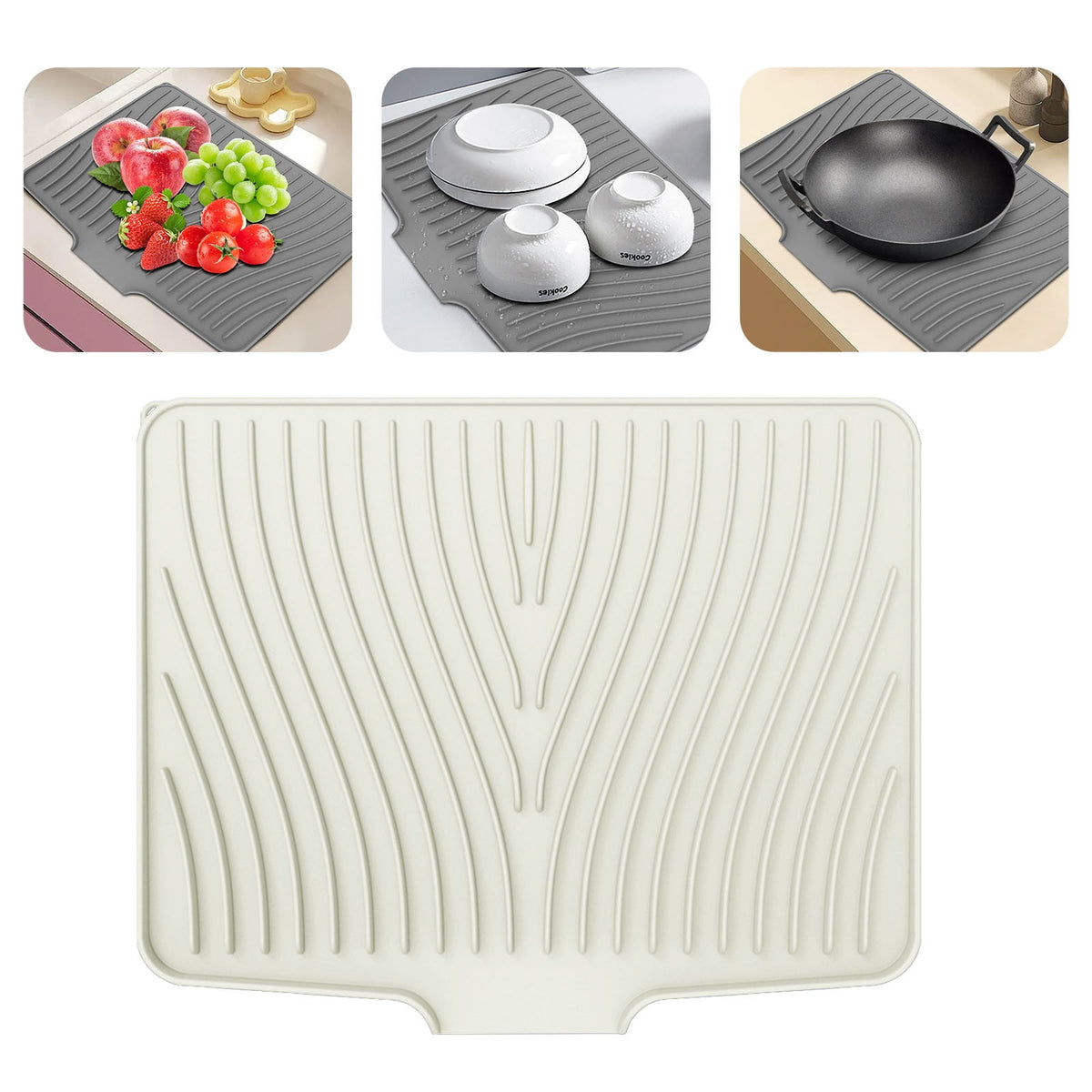 40x33 Inch Extra Large Kitchen Countertop Draining Silicone Tray - No Punching, Waterproof Drying Pad for Dishes,Water Diverting, Anti-Accumulating, Multifunctional Counter Protector for Kitchen Use white