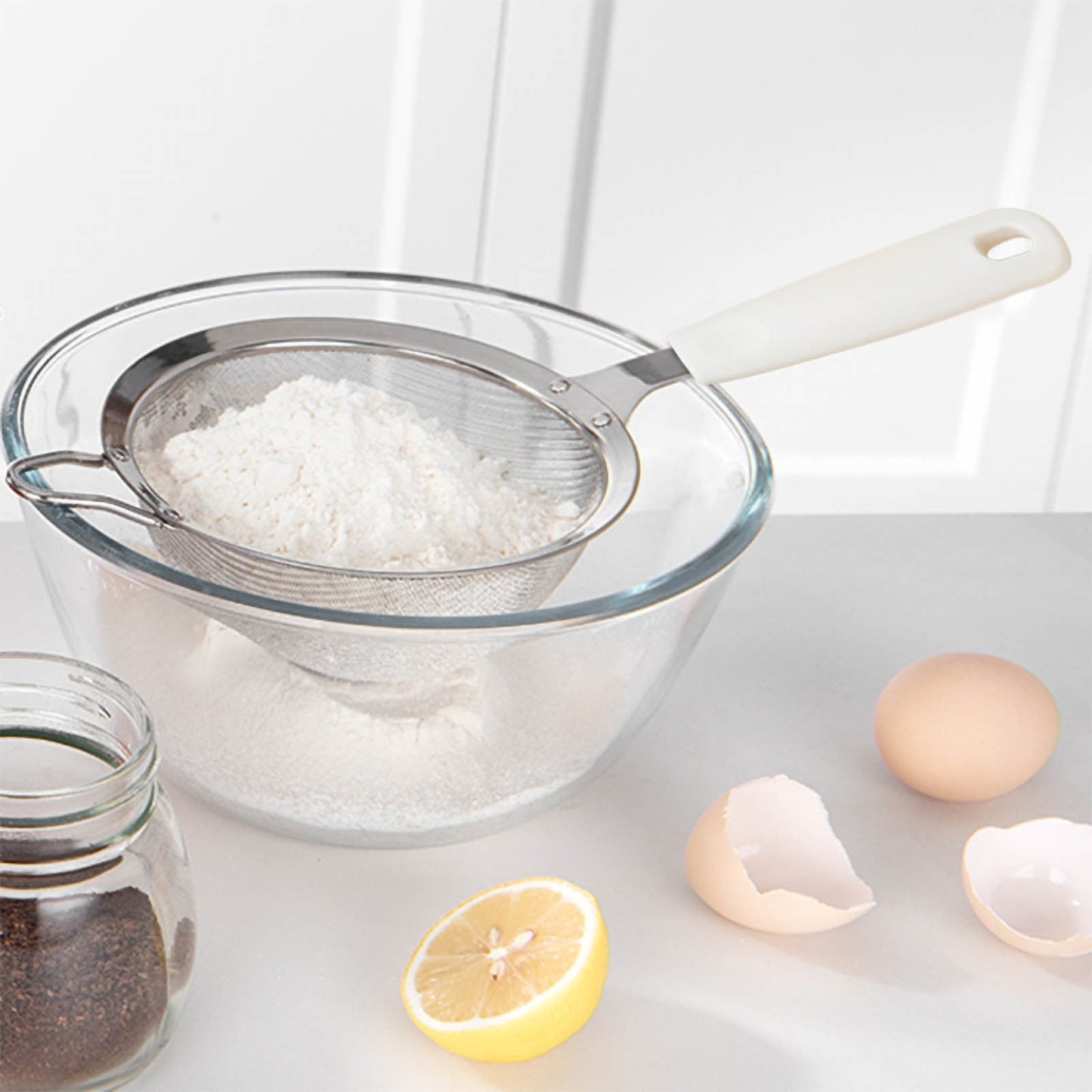 Cetilox Stainless Steel Flour Sifter - Double-Layer 30-Mesh Sieve for Baking and Powdered Sugar - 25cm, Dishwasher-Safe 14cm