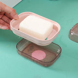 Covered Soap Box with Lid - Plastic Bar Soap Case with Drain Tray, Portable Countertop Soap Container, Water-Resistant, Easy to Clean, 5.03 x 3.46 x 2.16 inches, for Home & Travel Use Pink