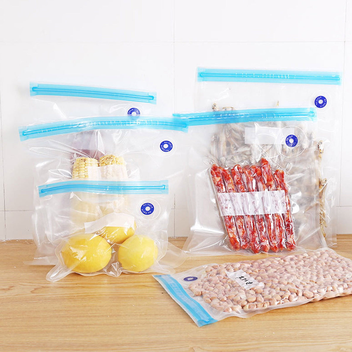 10-Pack Reusable Vacuum Food Storage Bags - BPA-Free, Various Sizes, Double Zipper Seal, Easy-to-Use Vacuum Sealer Bags for Food, Pet Treats & Small Items - Clear, Space-Saving, Freshness Preservation Clear