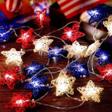 20 LED Star Decorative Lighting String, 10 Ft Red White and Blue Christmas Lights, for Indoor Party, 4th of July, Memorial Day, Decorations Rattan Stars Patriotic Lights Battery Operated A