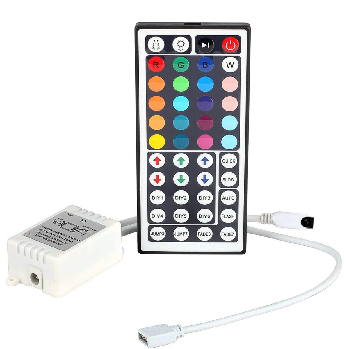 12V LED Strip Light Controller - 44 Key IR Infrared Wireless Remote with Receiver, RGB Color Changing, 16 Colors, 5 Light Modes, Adjustable Speed, Flash/Strobe/Fade, Not Included LED Lights