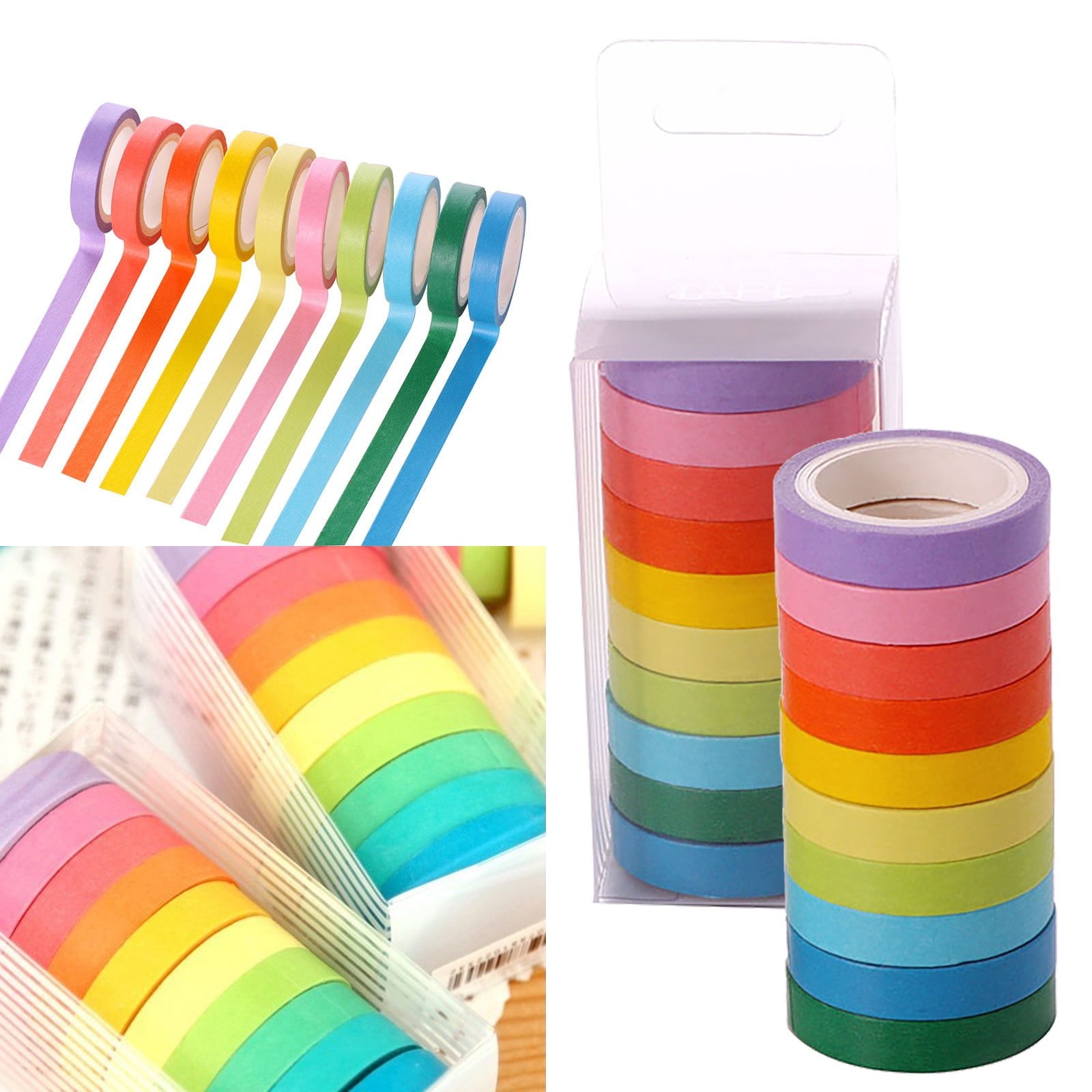 Washi Tape Set, Colored Masking Tape, 10mm Rainbow Pastel Writable Colorful Washi Tapes for Painting, DIY Scrapbook Designs, 10 Rolls 0.39" Pink