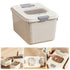 Airtight Pet Food Storage Container for Dog Cat Food Up to 10lbs Large Dry Food Bin with Measuring Cup Lids for Treats and Other Pets (10 LB), 6.31x9.44x7.08 9.96" x 13.18" x 7.95" Beige/Medium