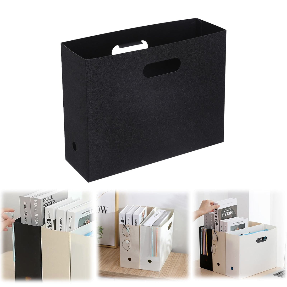 Magazine Basket Holder, Document File Holder Organizer, File Folder, Newspaper Storage Bin Organizer for Home or Office, Home or Office，4.33x12.59x9.64 4.33" x 12.59" x 9.64" Black