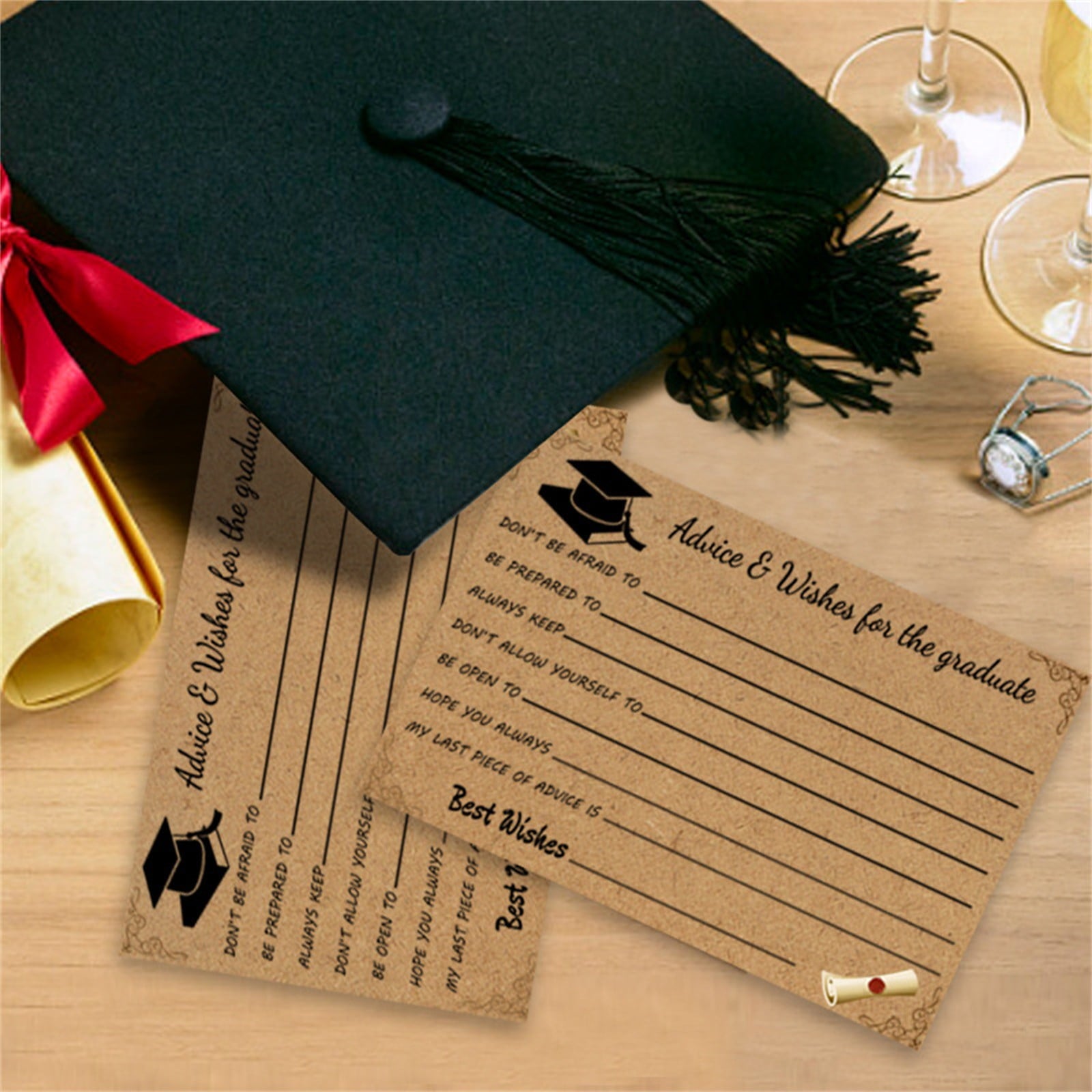 Graduation Advice And Well Wishes Cards For Graduates - Class Of 2025 Grad Cap & Diploma Fill-In Advice Cards For High School, College Grad Party Supplies (Retro Kraft Paper), 10 PCS, 6.1x4.13 6.1x4.13"*10 Coffee*10