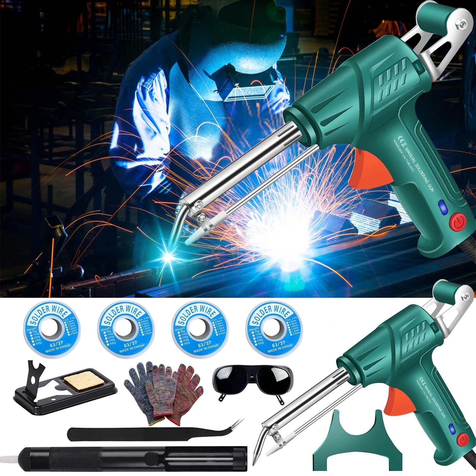 3 In 1 Rust Removal Cutting Welding, Internally Heated Industrial Welding Tools, Multi-Function Soldering Iron Soldering Gun Set (Green) Green