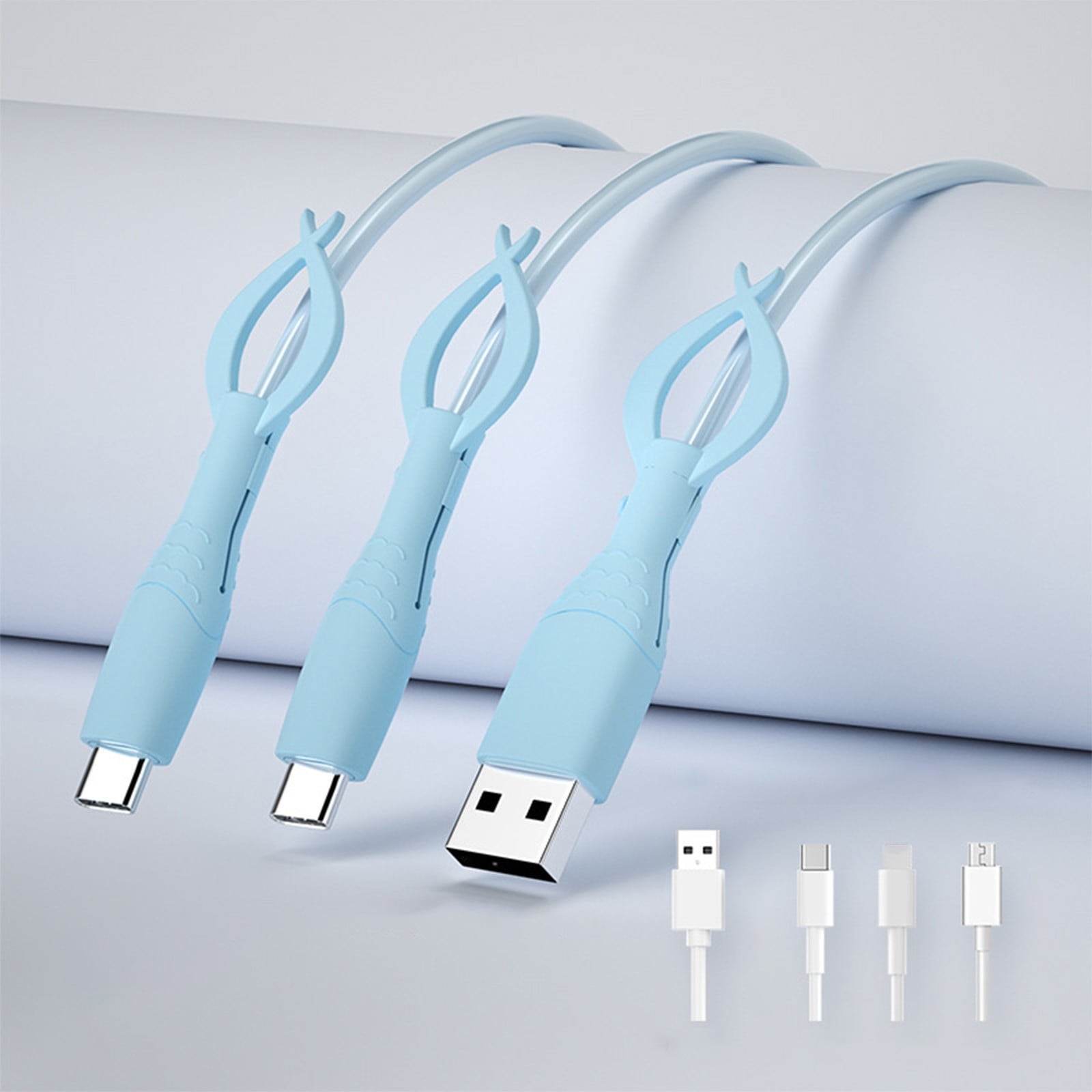 Cute Cable Protector Cover Compatible for iPhone Android USB Type-C Cable,3 PCS Colorful Soft Silicone Charging Cable Protector Cord Saver Data Cable Organizer Cable Strap Blue