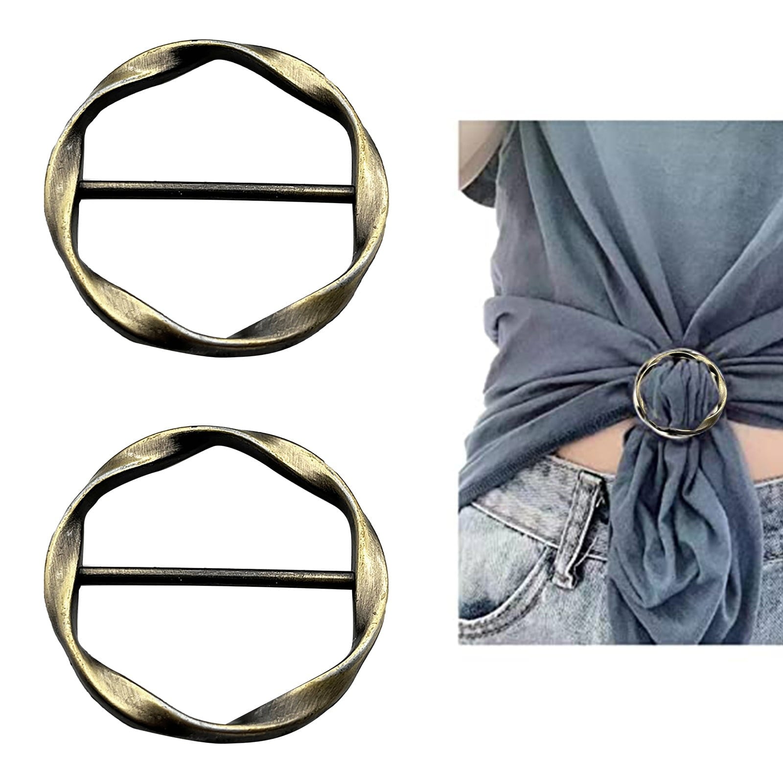 2 PCS Scarf Ring Clips Waist Buckle Clip T-Shirt Tie Pin Clip for Women Fashion Metal Circle Buckle for Clothes Hat Belt Decor, Black, 1.37Inches 1.37" Copper