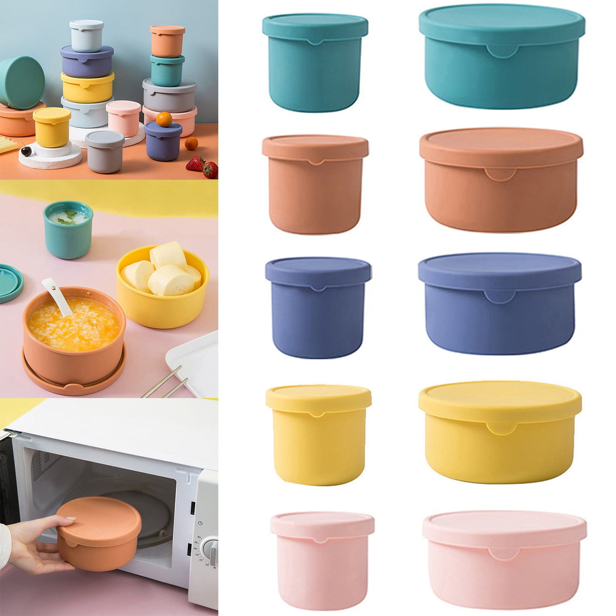 CGZQFEI Silicone Food Containers for Kids, Reusable Baby Snack Fruits Container with Lids, Leak Proof Silicone Food Storage Containers Kids Small Lunch Box BPA Free for Daycare School Travel Pink1