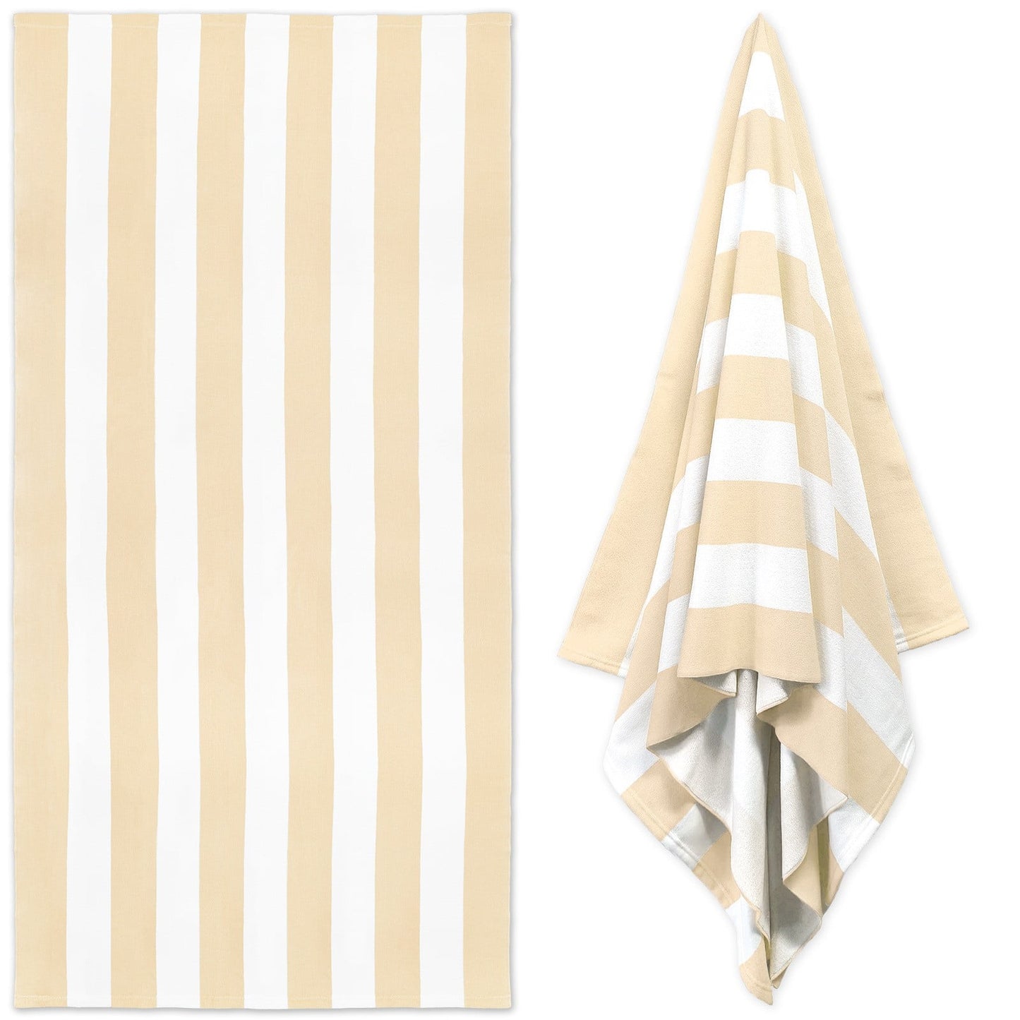Large Oversized Beach Towel - Big Size Cotton 35 x 70 Inch Striped Pool Towel, Large Cabana Soft Swimming Towel for Adult Men Women, (Light Blue) 35" x 70" Beige