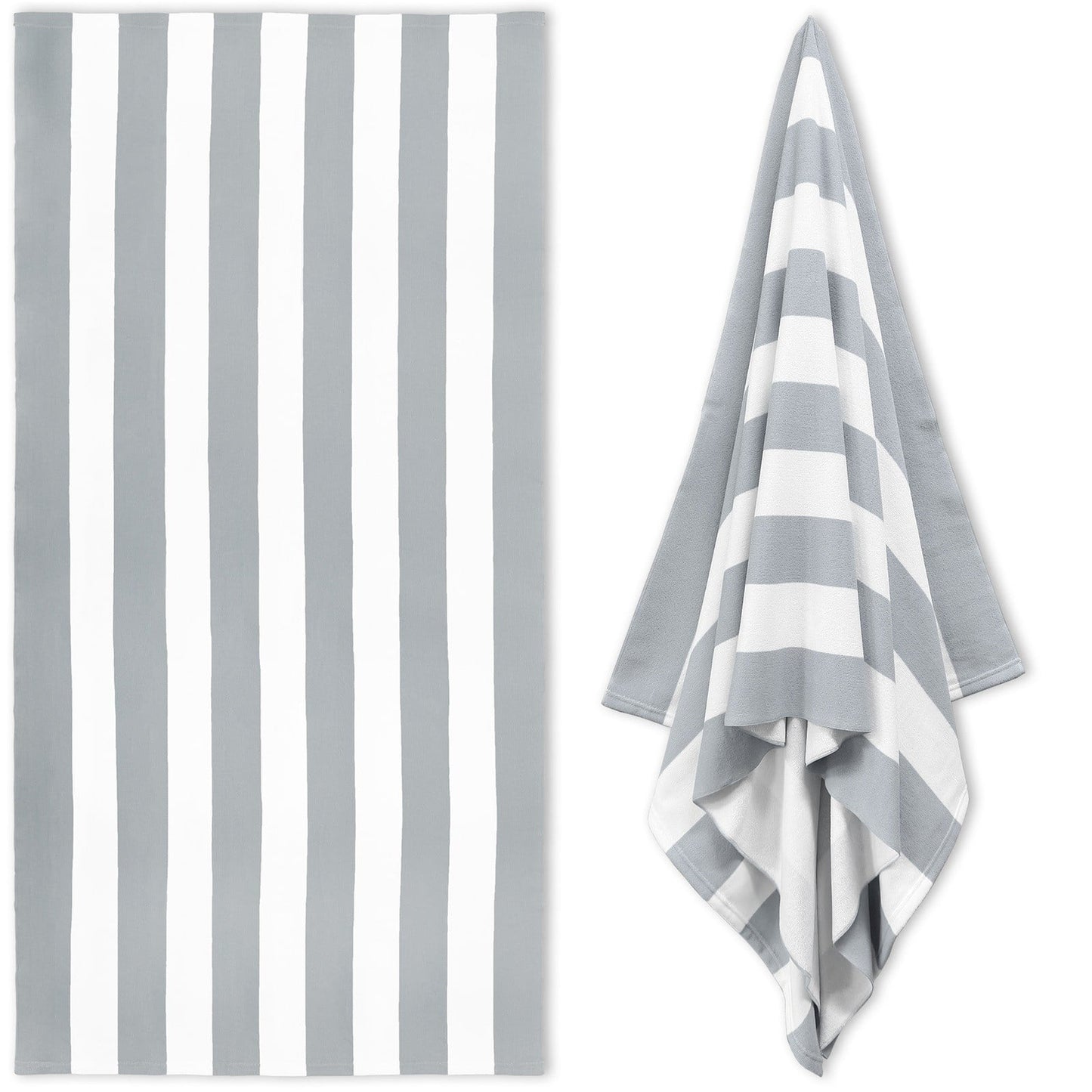 Large Oversized Beach Towel - Big Size Cotton 35 x 70 Inch Striped Pool Towel, Large Cabana Soft Swimming Towel for Adult Men Women, (Light Blue) 35" x 70" Grey