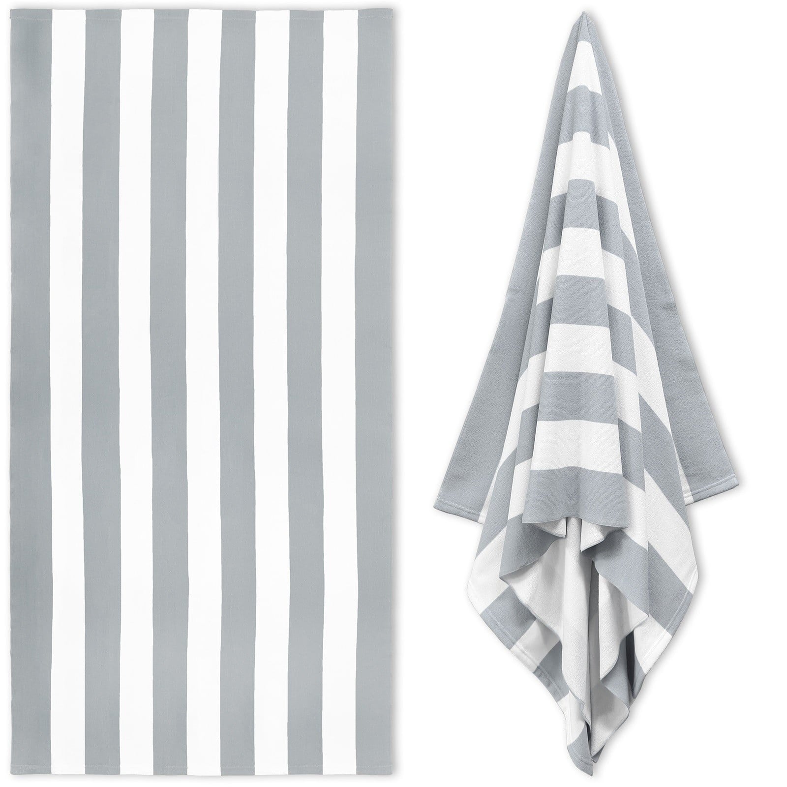 Large Oversized Beach Towel - Big Size Cotton 35 x 70 Inch Striped Pool Towel, Large Cabana Soft Swimming Towel for Adult Men Women, (Light Blue) 35" x 70" Grey