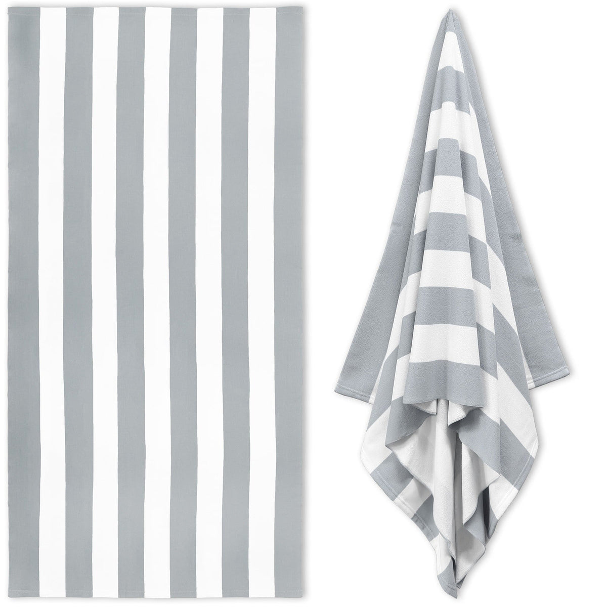 Large Oversized Beach Towel - Big Size Cotton 35 x 70 Inch Striped Pool Towel, Large Cabana Soft Swimming Towel for Adult Men Women, (Light Blue) 35" x 70" Grey