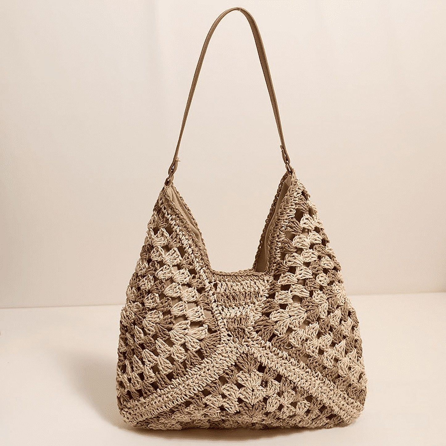 Straw Beach Bag for Women Summer Woven Beach Tote Bag Shoulder Handbags Boho Bag, (Black) 14.96x10.63 14.96" x 10.63" Coffee
