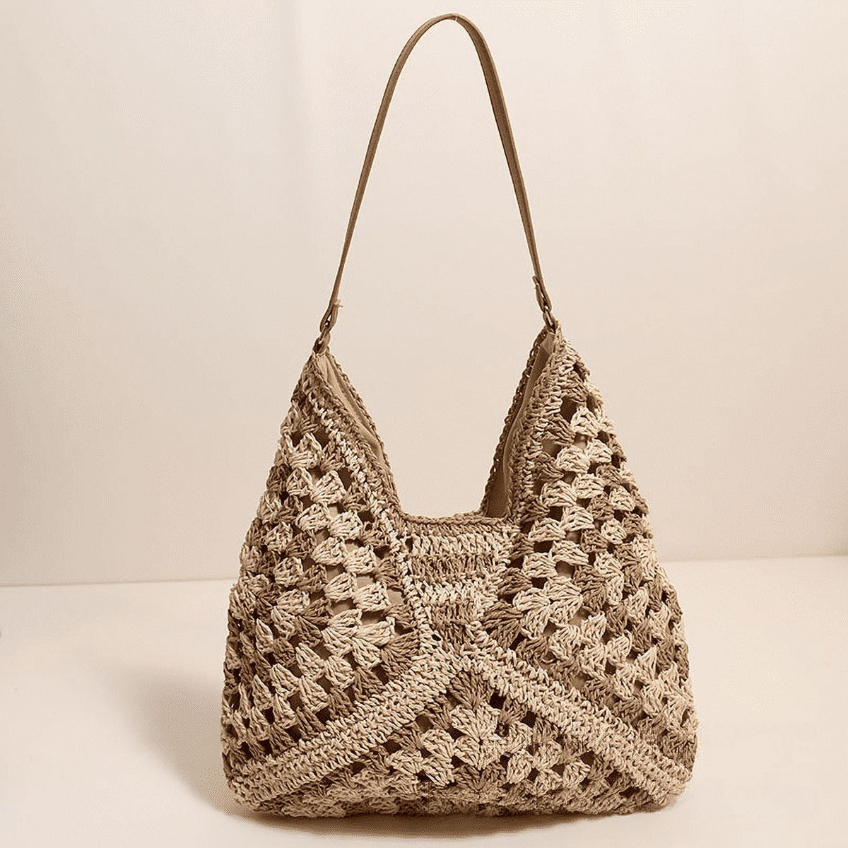 Straw Beach Bag for Women Summer Woven Beach Tote Bag Shoulder Handbags Boho Bag, (Black) 14.96x10.63 14.96" x 10.63" Coffee