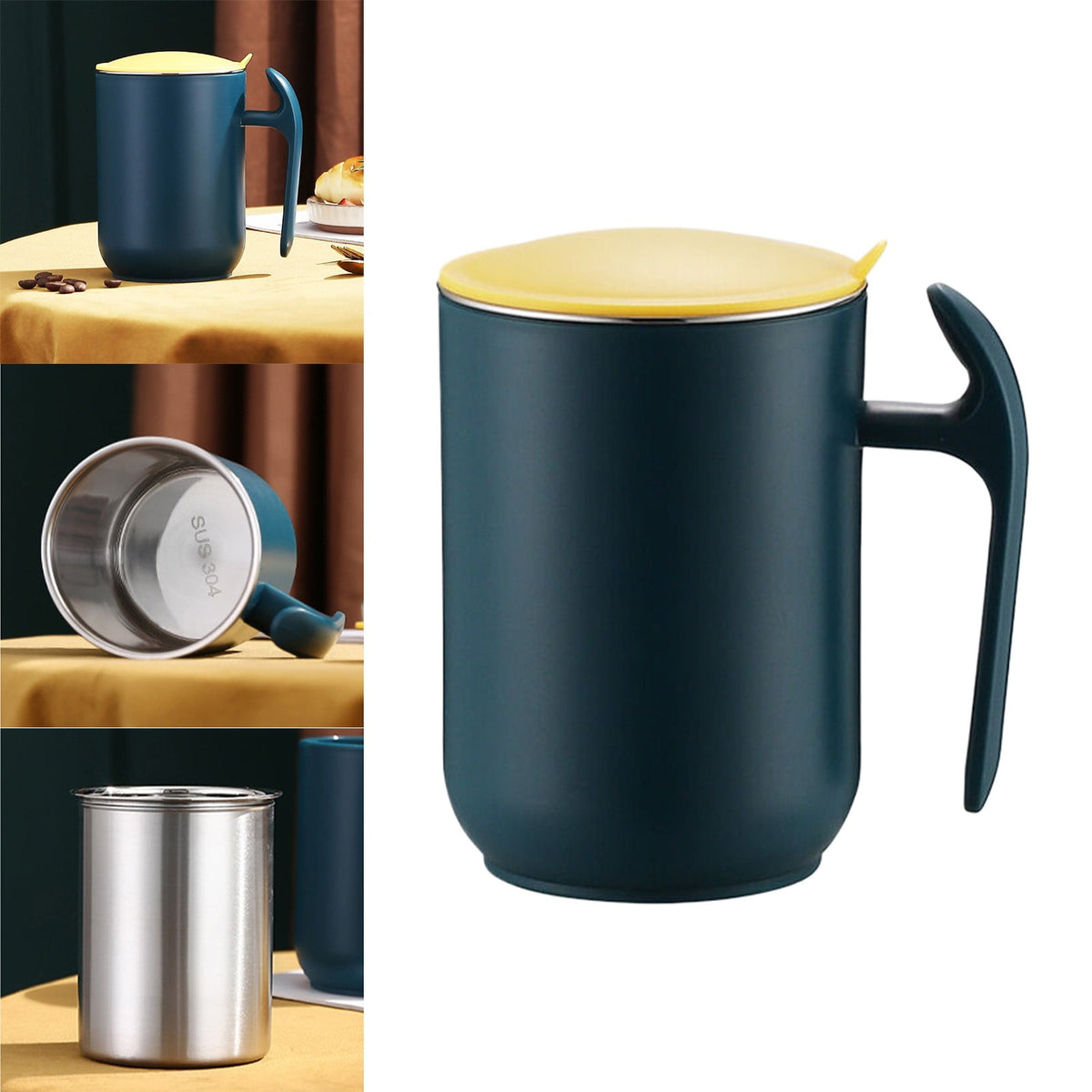Spill-Proof Cup for Elderly, Stainless Steel Convalescent No-Spill Feeding Cup with Handle for Seniors & Adults & Maternity, Drinking Cup for Safe Hydration (Blue) 2.75x4.92 2.75" x 4.92" Green