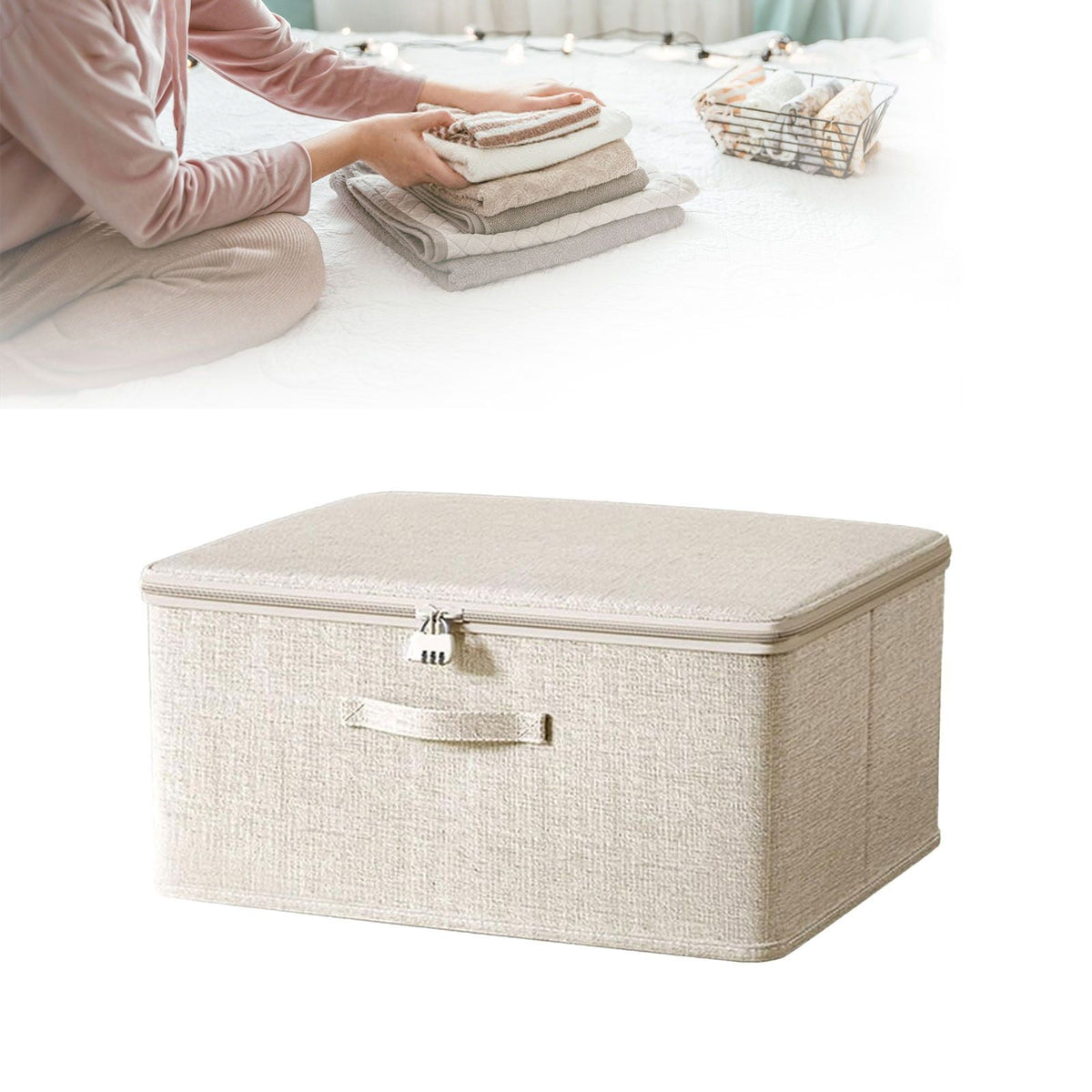 Locking Adult Game Toy Storage Organizer Lock Box Toy Storage Bins Women and Men Game Toys Storage Bags with 2 Drawstring Bags, Large capacity (Beige) 11.8x7.8x5.5 11.8" x 7.8" x 5.5" Beige