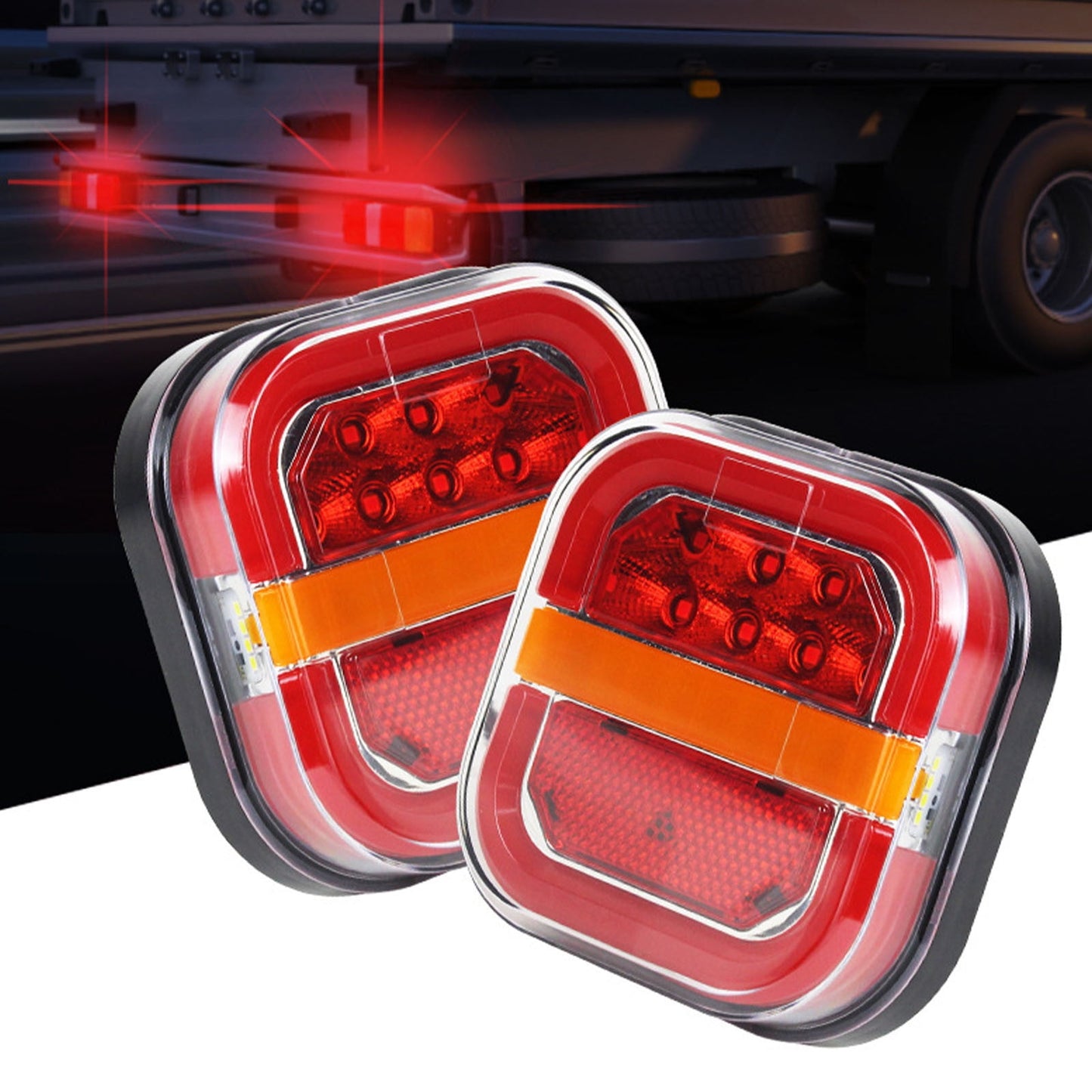 LED Brake Lights for Trailer, Trailer Lights for Towing, Led Trailers Rear Lights Kit with Brake and Turn Signals, Waterproof,Flowss Guide Square Burger Light Truck Edges Light(2Pcs Regular) Free Size A