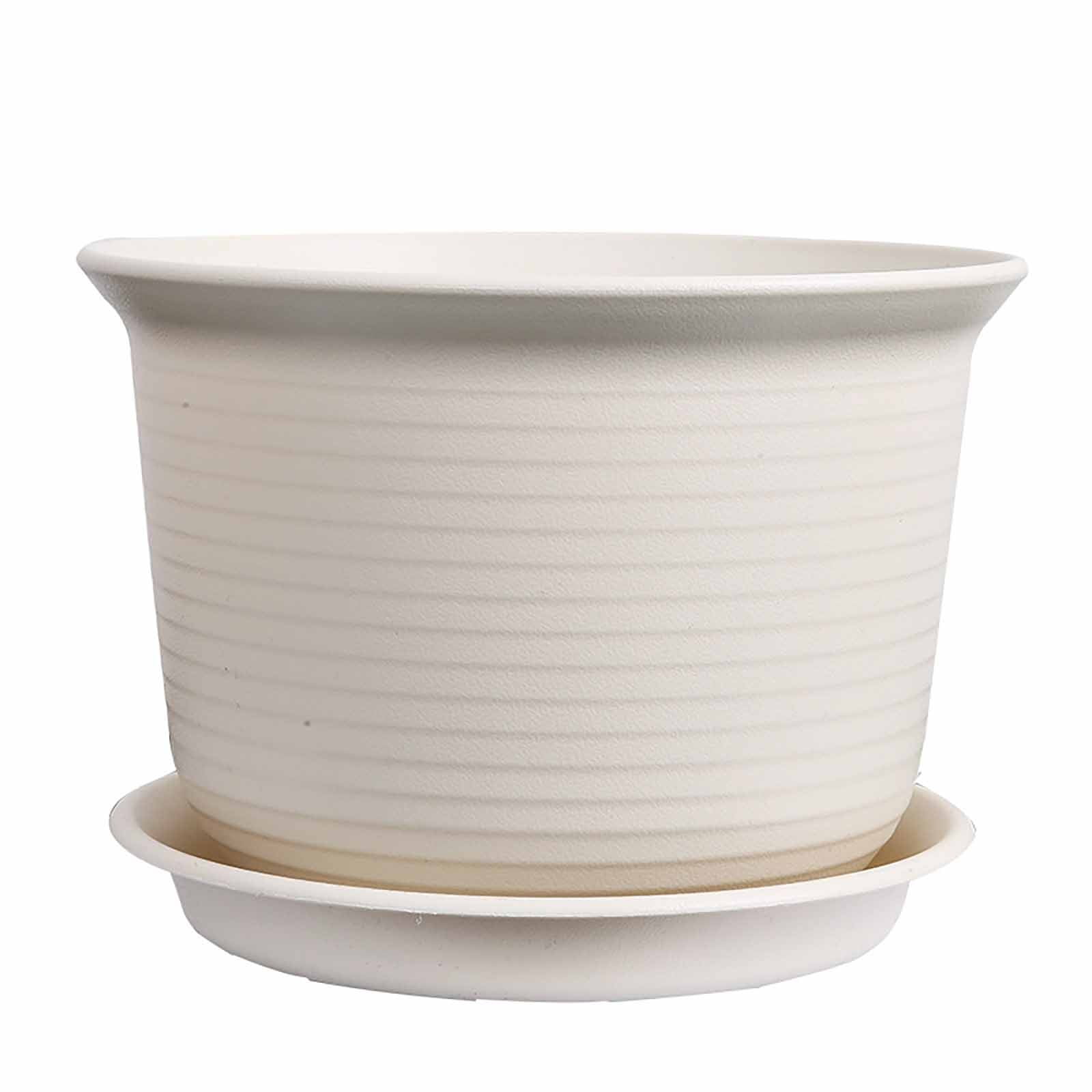6 Inch Planter Nursery Pots, Plastic Planters Pots for Plants Flower Transplanting with Drainage Holes and Saucers, Beige, 6.06x4.25 6.06" x 4.25" Beige