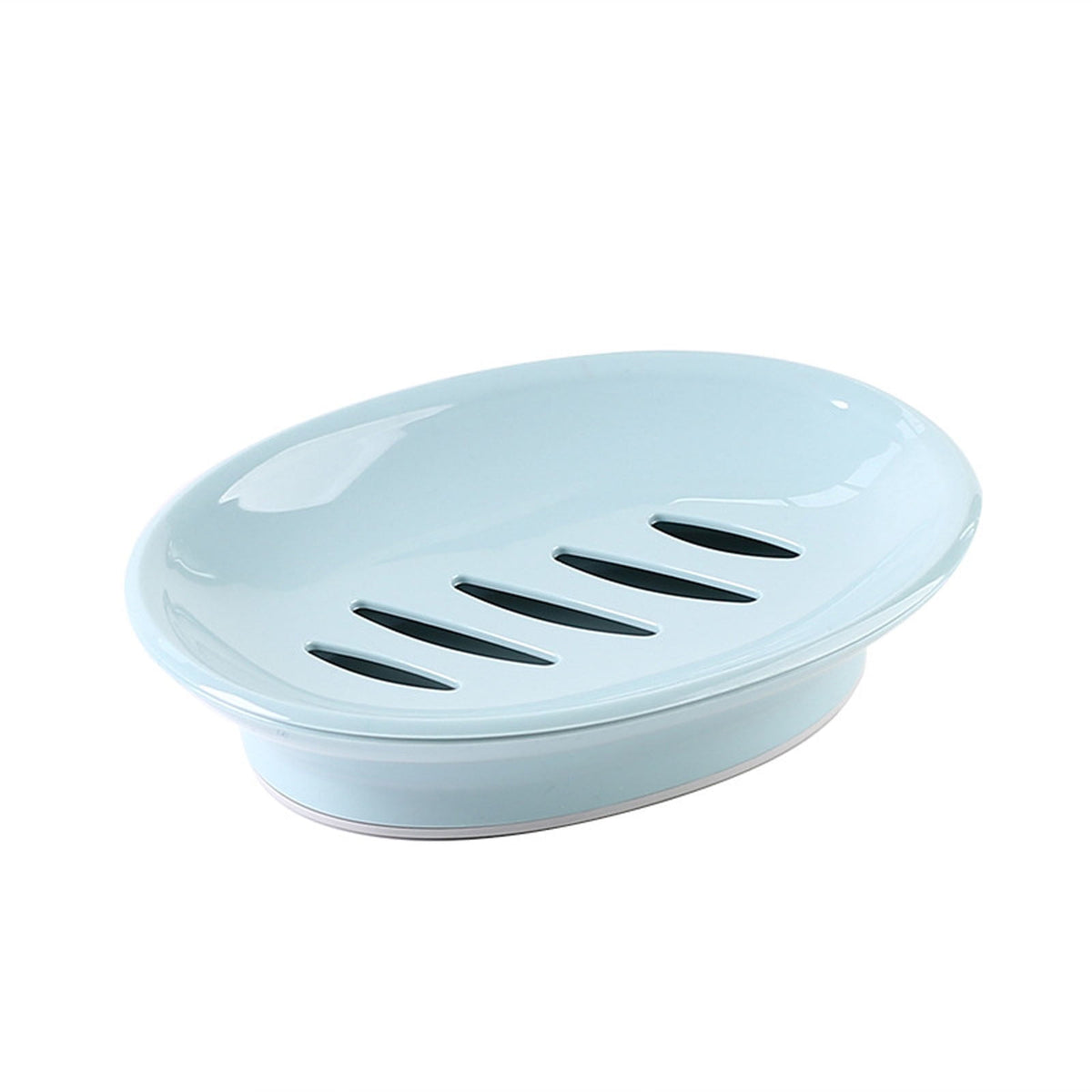 Oval Plastic Soap Dish - Double Compartment Drain Tray| Bathroom & Kitchen Soap Holder for Face & Body Soap | Oval Shaped Soap Dish for Countertop & Shower Use(Pink) Light Blue