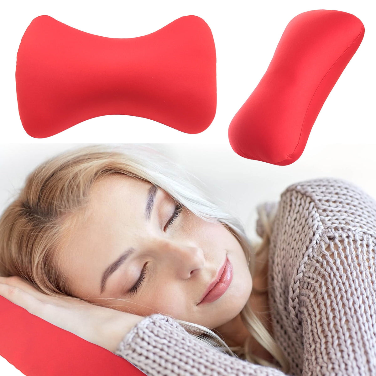 38cm×20cm Bone-Shaped Office Nap Pillow - Soft Foam Headrest for Travel, Plane, Car, Sofa & Bed | Portable Backrest Pillow with Soft Fabric for Comfortable Lunch Break Naps Office & Home(red) red