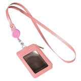 Slim PU Leather ID Badge Holder Wallet,with Zip, Neck Lanyard & Retractable Reel,ID Card Wallet, Badge Holder with Lanyard, PU Leather Badge Case, Retractable Badge Reel Holder(Red) Pink