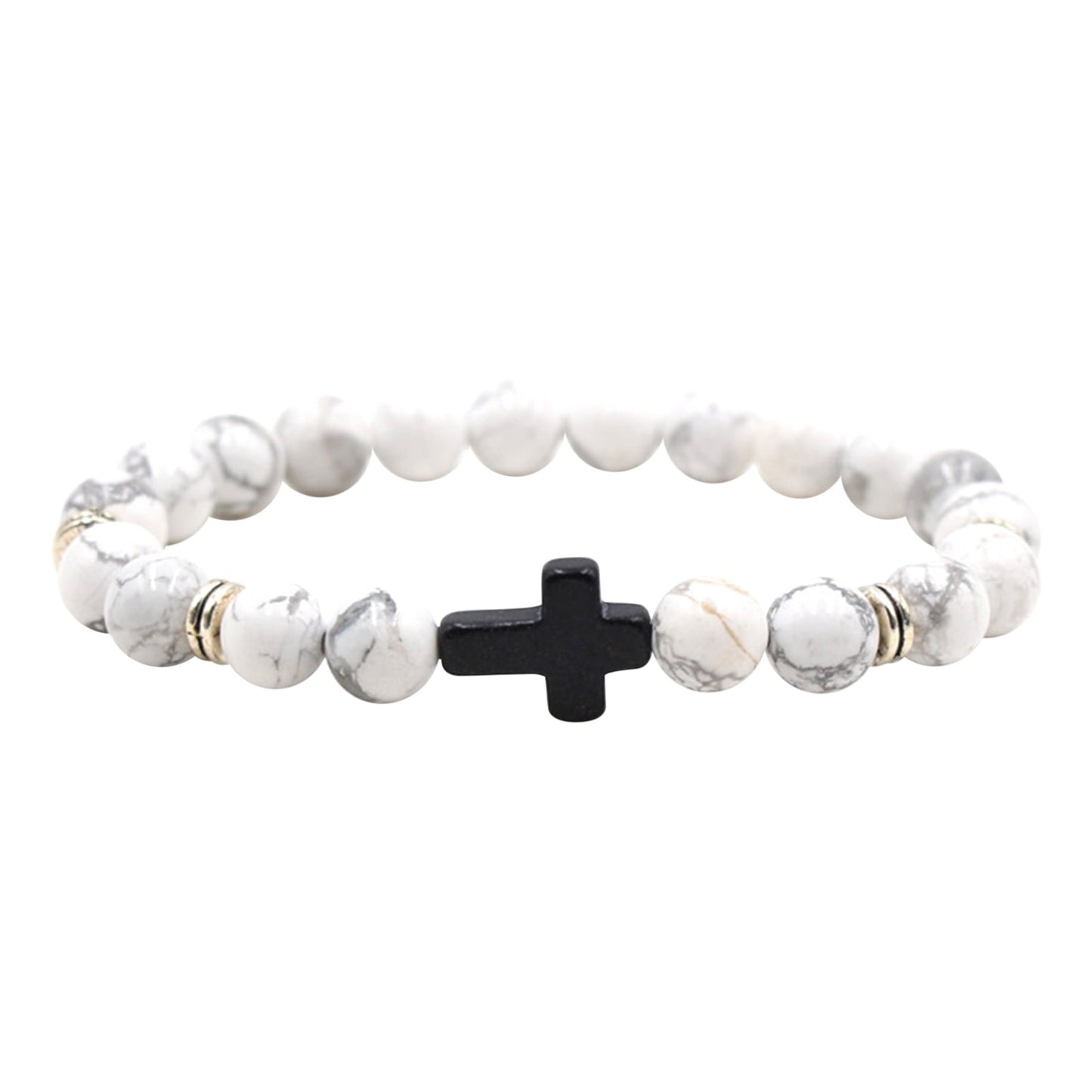 Natural Stone Black Cross Stretch Bracelet Elastic Thread Beaded Unisex Jewelry - One Size Fits Most Wrist, Spiritual Healing Crystal Bead Gift, Up to 60% OFF Black
