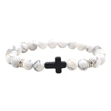 Natural Stone Black Cross Stretch Bracelet Elastic Thread Beaded Unisex Jewelry - One Size Fits Most Wrist, Spiritual Healing Crystal Bead Gift, Up to 60% OFF Black