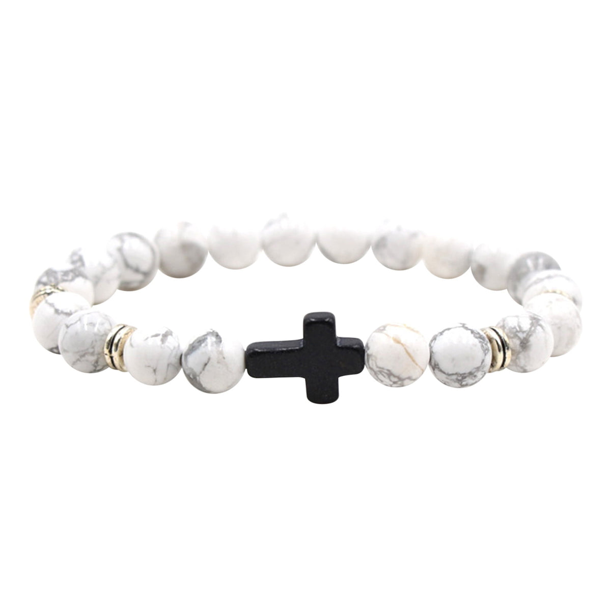 Natural Stone Black Cross Stretch Bracelet Elastic Thread Beaded Unisex Jewelry - One Size Fits Most Wrist, Spiritual Healing Crystal Bead Gift, Up to 60% OFF Black