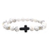 Natural Stone Black Cross Stretch Bracelet Elastic Thread Beaded Unisex Jewelry - One Size Fits Most Wrist, Spiritual Healing Crystal Bead Gift, Up to 60% OFF Black