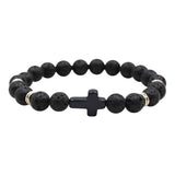 Natural Stone Black Cross Stretch Bracelet Elastic Thread Beaded Unisex Jewelry - One Size Fits Most Wrist, Spiritual Healing Crystal Bead Gift, Up to 60% OFF G