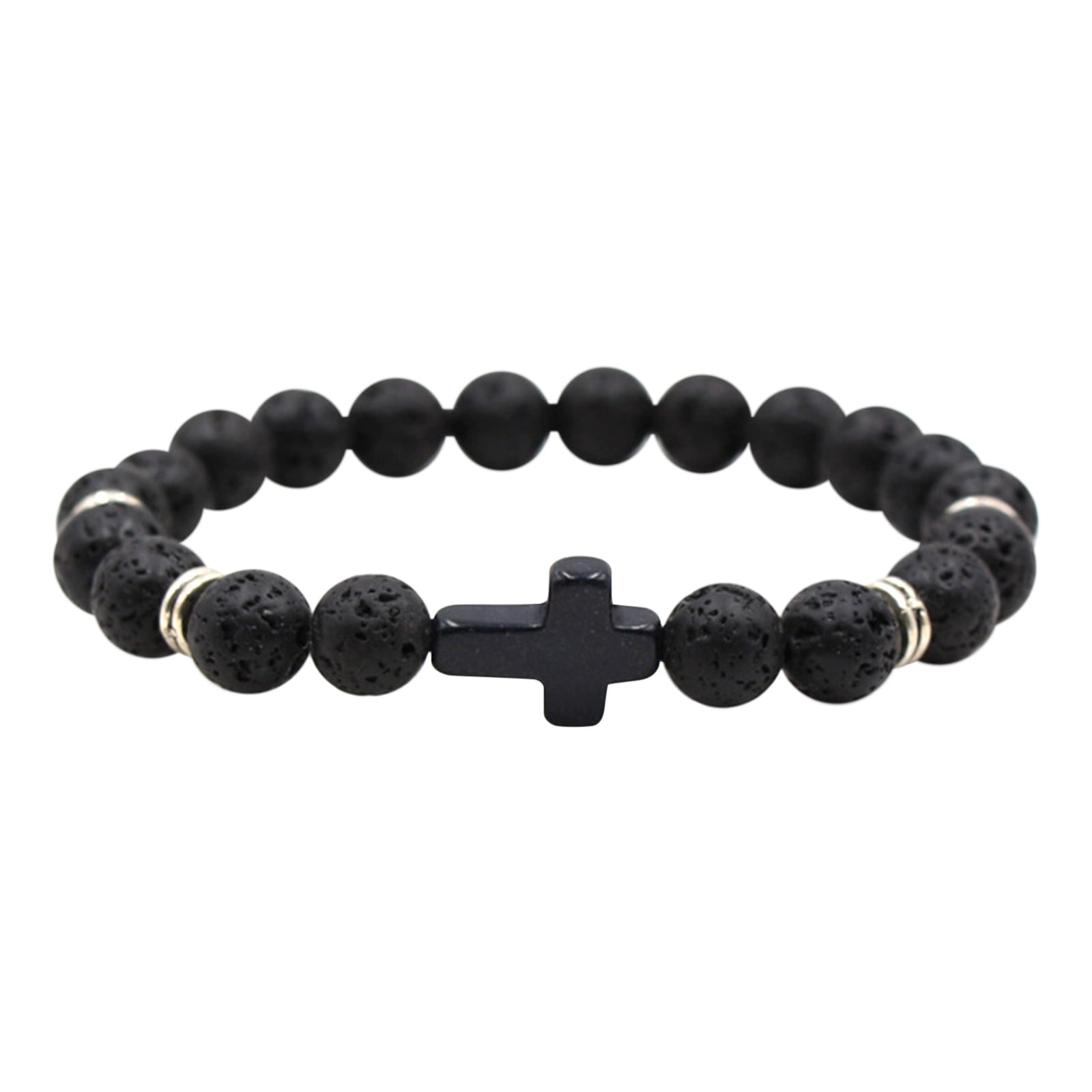 Natural Stone Black Cross Stretch Bracelet Elastic Thread Beaded Unisex Jewelry - One Size Fits Most Wrist, Spiritual Healing Crystal Bead Gift, Up to 60% OFF G