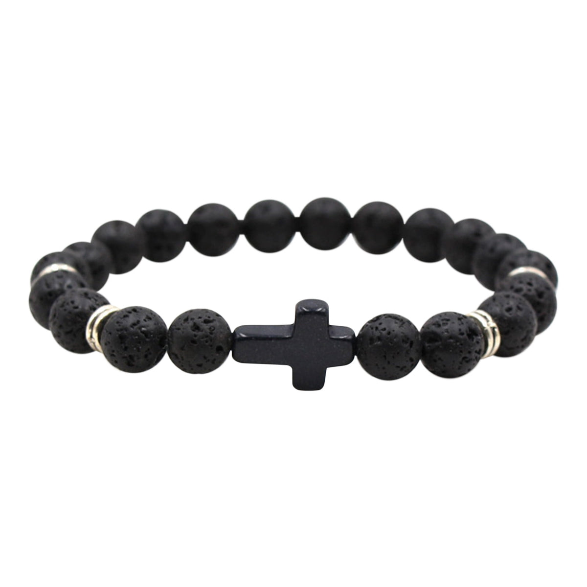 Natural Stone Black Cross Stretch Bracelet Elastic Thread Beaded Unisex Jewelry - One Size Fits Most Wrist, Spiritual Healing Crystal Bead Gift, Up to 60% OFF G