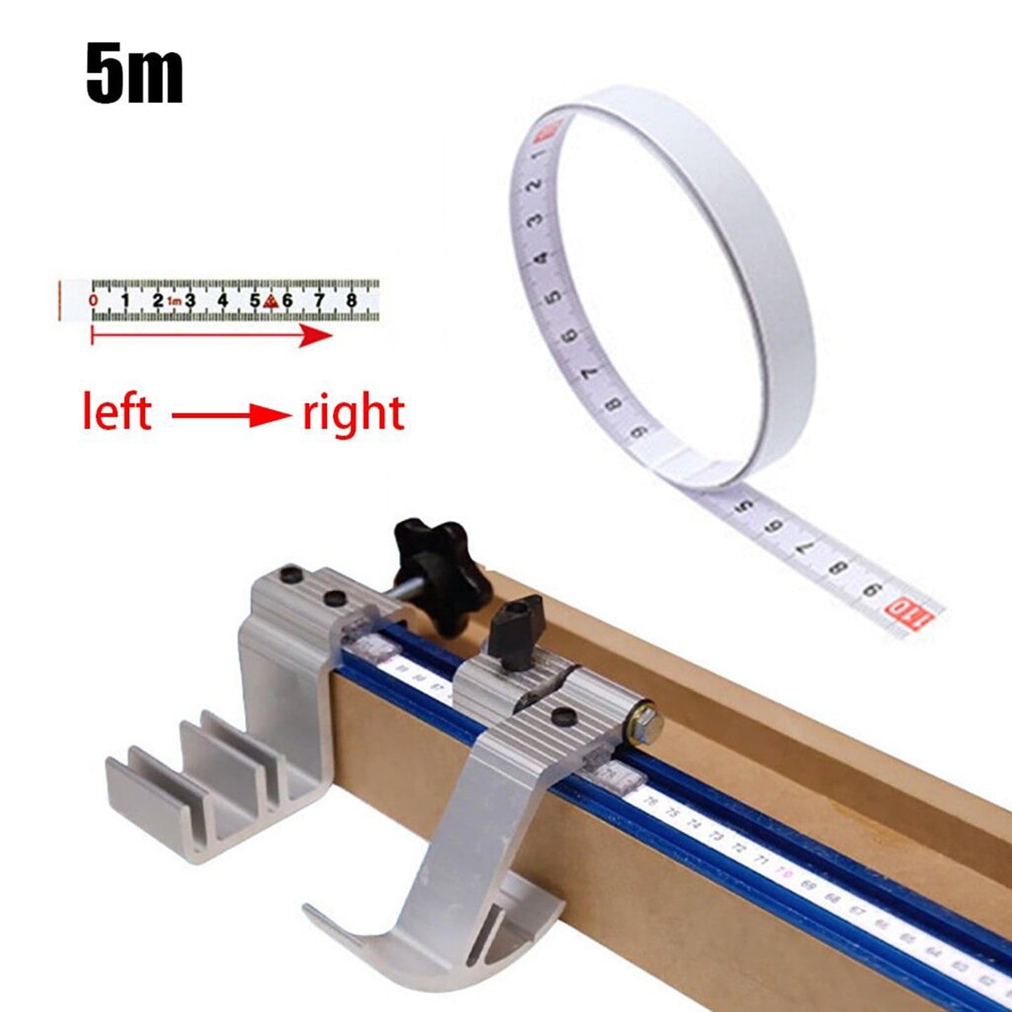 1 Pack 1/2/3/5 M Self-Adhesive Measuring Tape, Peel and Stick Tape Measure, Imperial and Metric Scales, Left-Right Reading Ruler Tape for Workbench, Table Saw, Drafting Table, White(1M) 5M