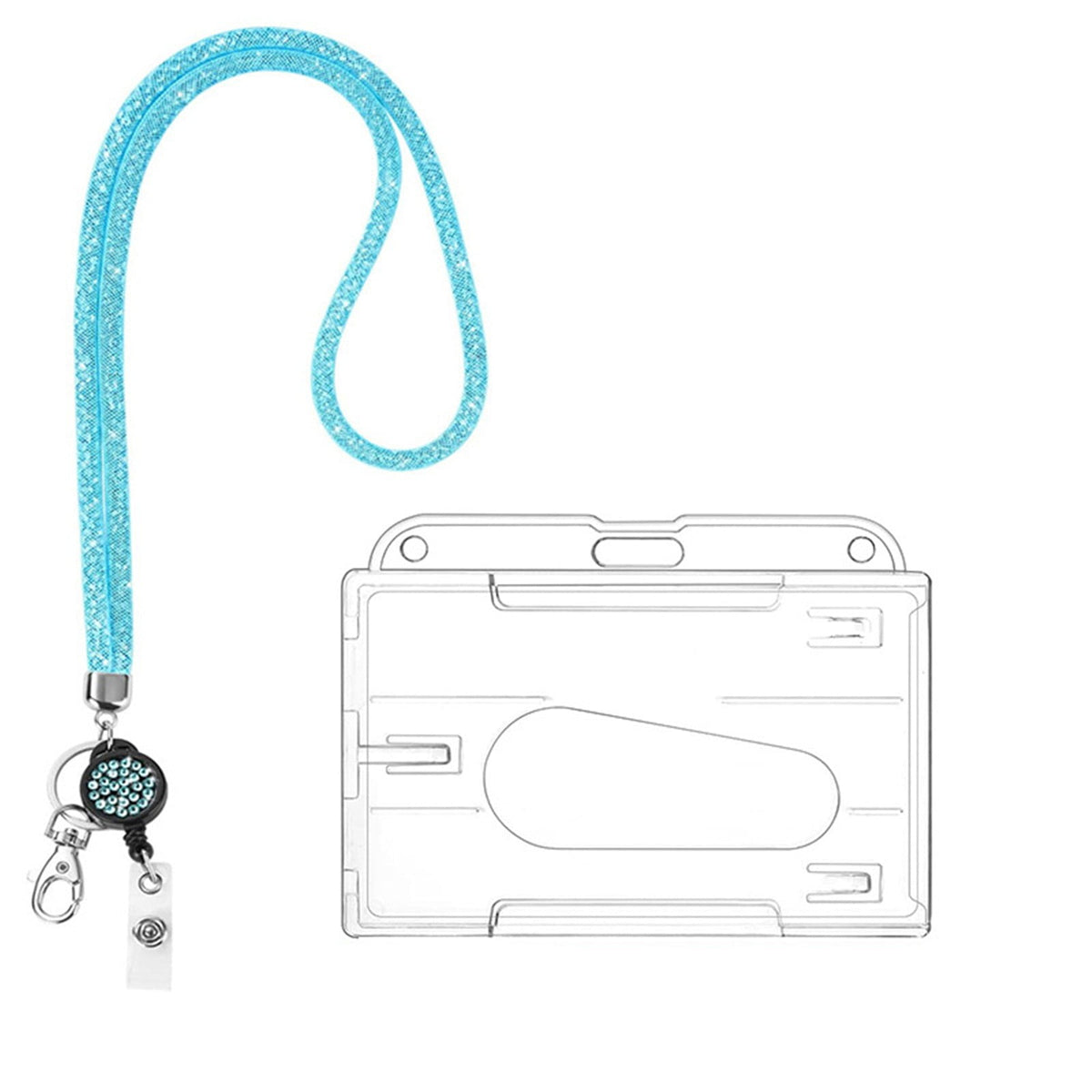 Retractable ID Badge Holder with Bling Neck Strap Lanyard, Heavy Duty Bling Badge Reel with Clear Card Holder for Office Worker Teacher Doctor (Sky Blue/1 Pcs) 3.54x2.64 3.54" x 2.64" Blue