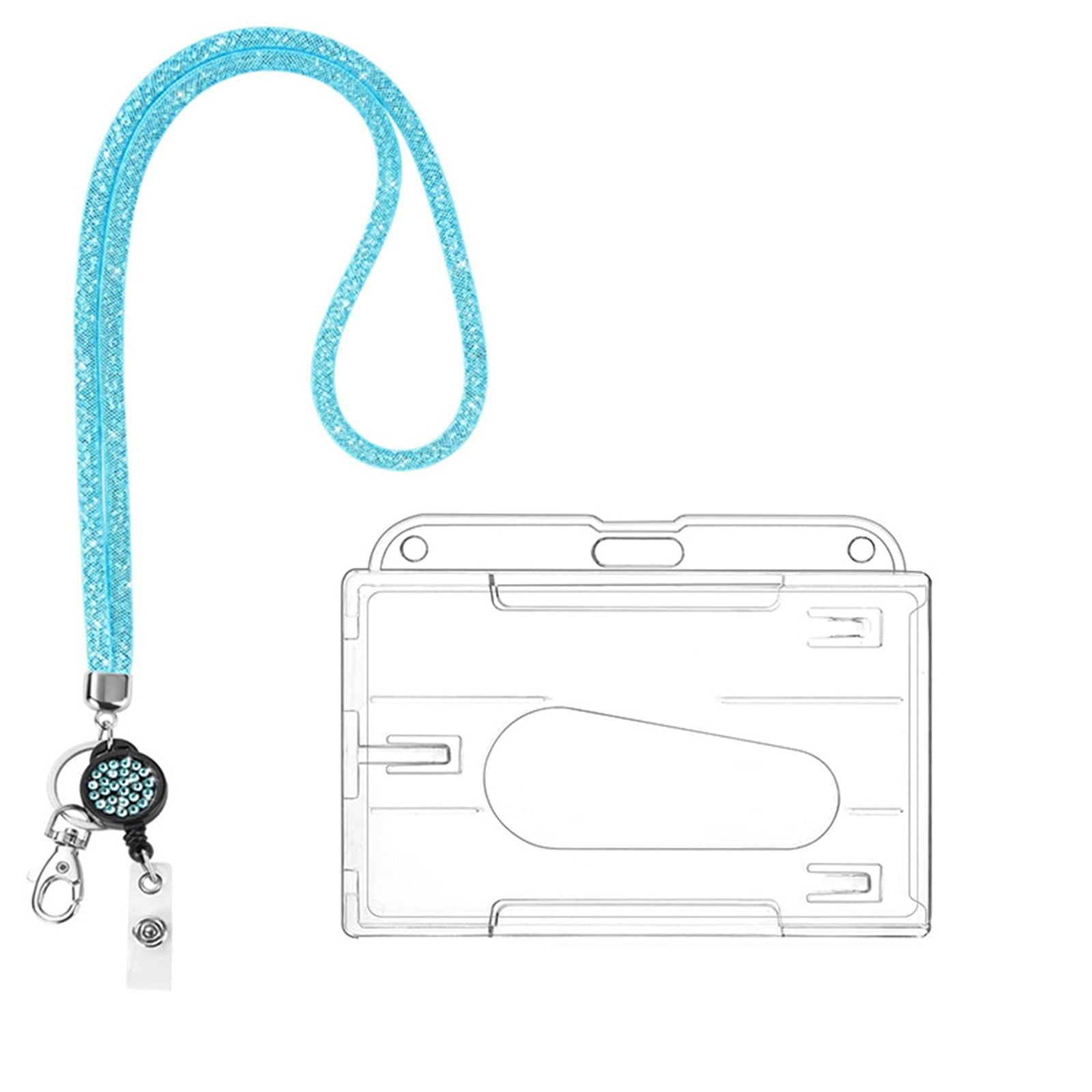 Retractable ID Badge Holder with Bling Neck Strap Lanyard, Heavy Duty Bling Badge Reel with Clear Card Holder for Office Worker Teacher Doctor (Sky Blue/1 Pcs) 3.54x2.64 3.54" x 2.64" Hot Pink