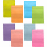 Eight pastel colored lined sticky notes, 4x6 inches, 50 sheets per pad.
