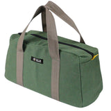 Green 16-inch canvas tool bag with a waterproof hard bottom.